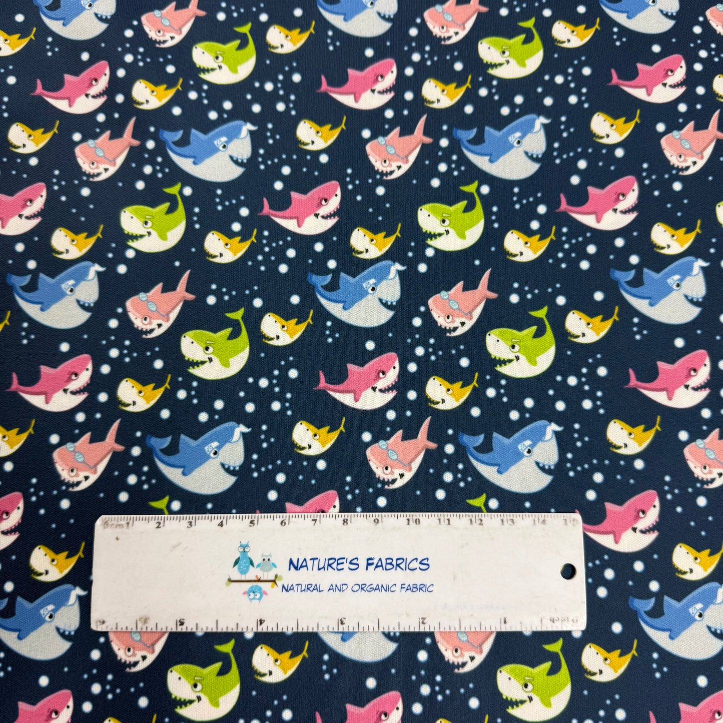 Happy Sharks with Bubbles on 1 mil PUL Fabric