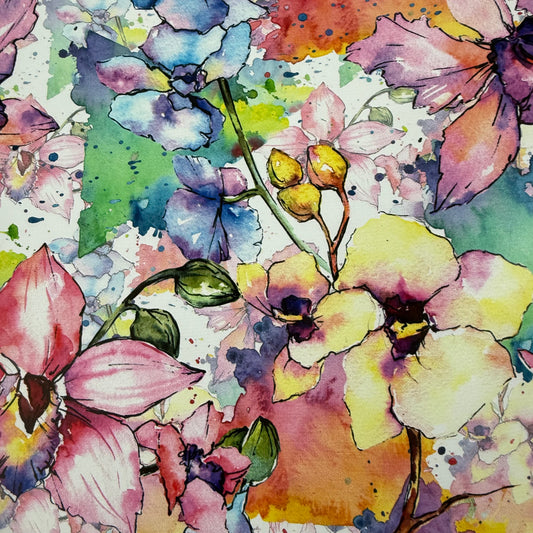 Wild Orchids on Smooth Vinyl Fabric