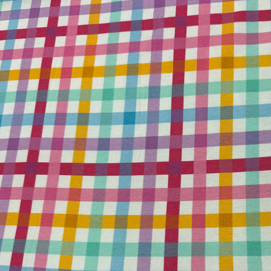 Pastel Plaid on Off White Bamboo/Spandex Jersey Fabric - Printed in the USA