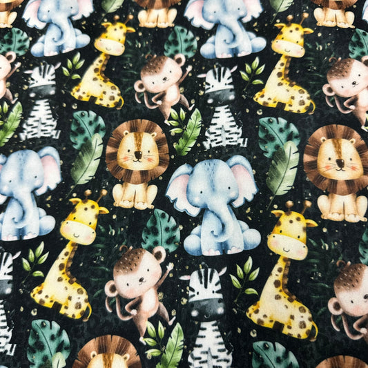 Safari Friends on Black 1 mil PUL Fabric - Made in the USA