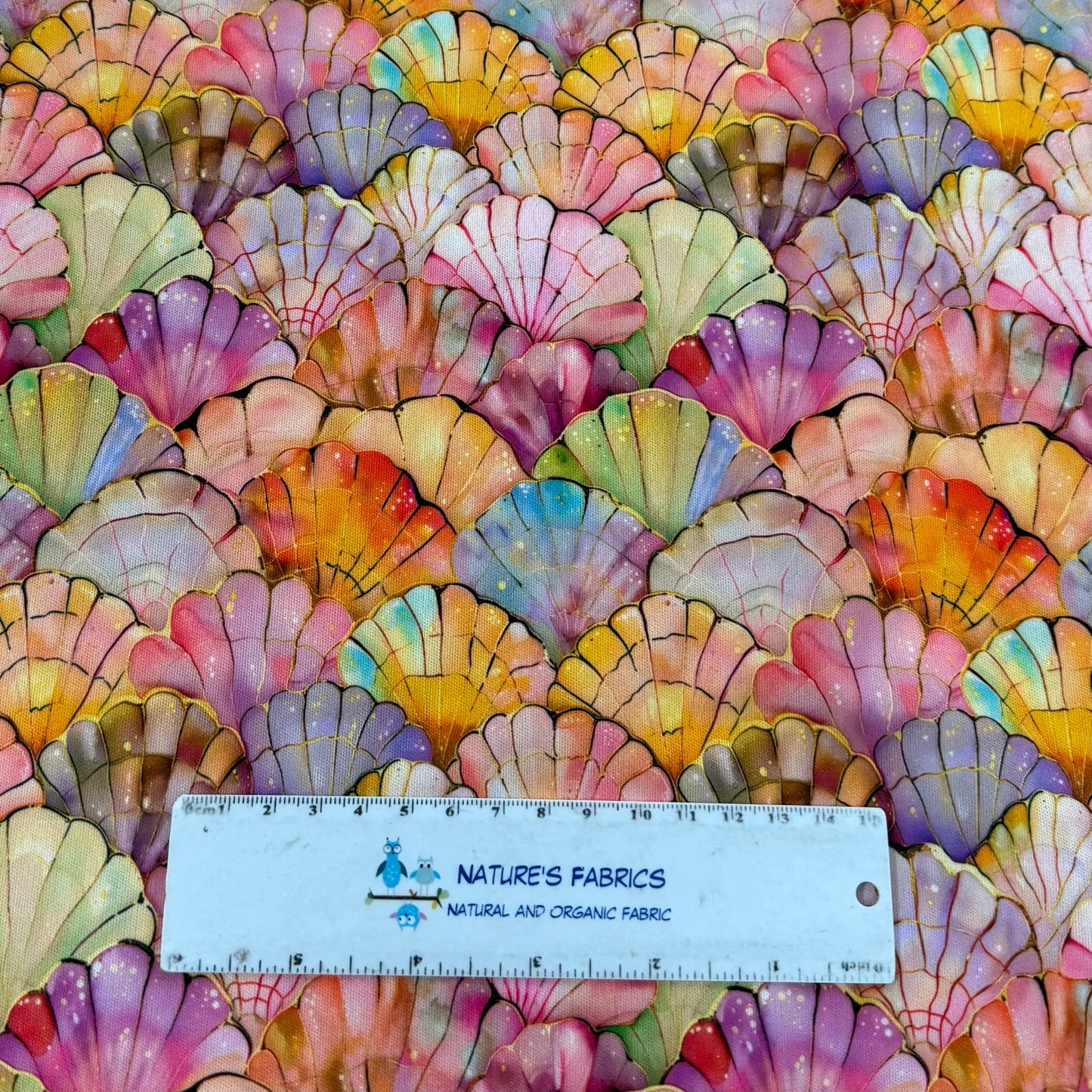 Iridescent Seashells on 1 mil PUL Fabric - Made in the USA