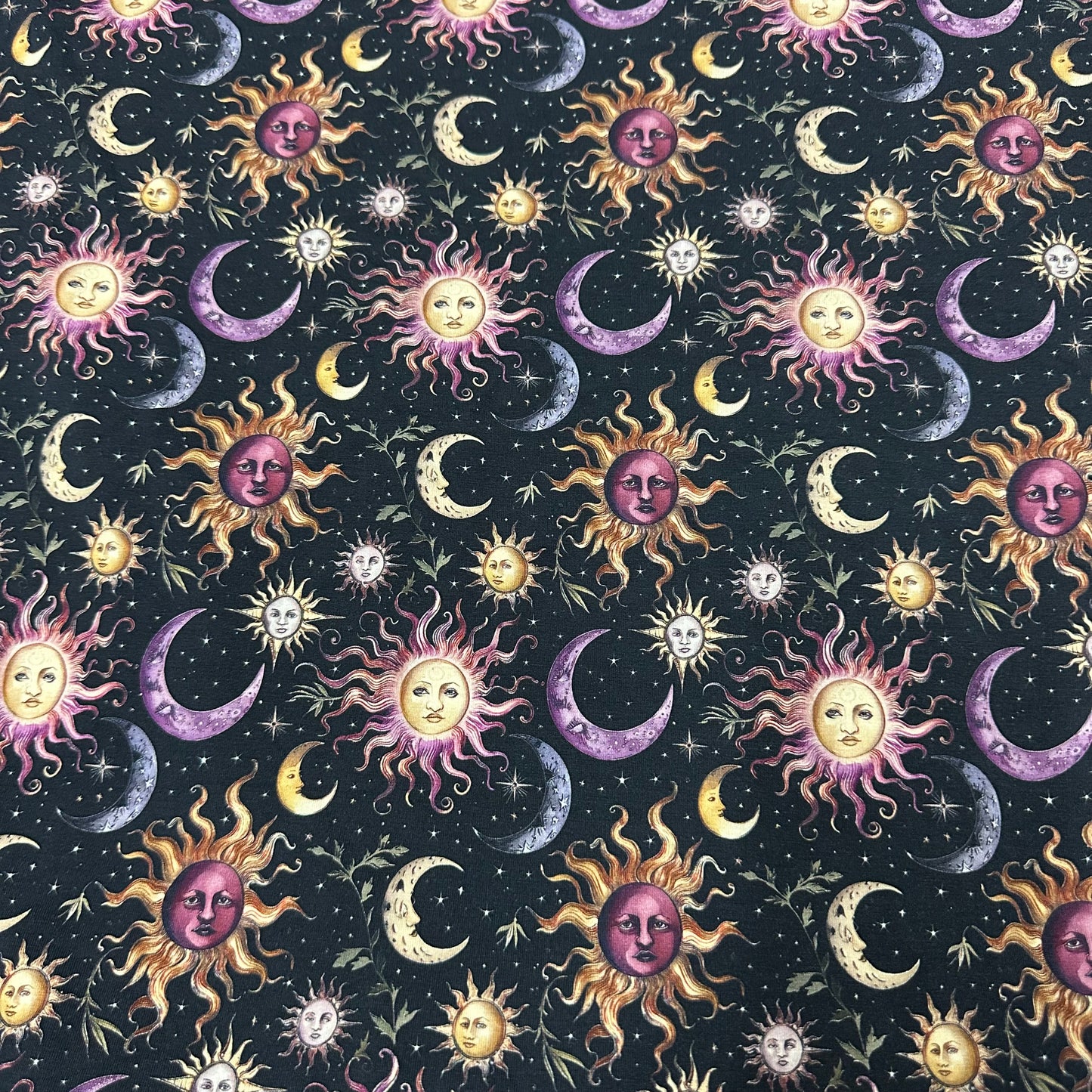 Vintage Celestial on Bamboo/Spandex Jersey Fabric