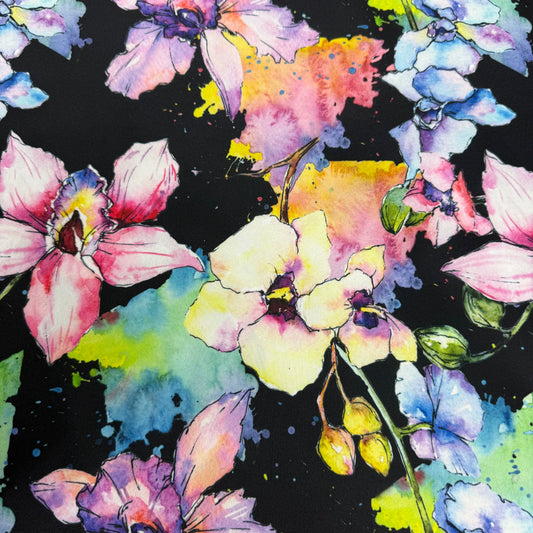Black Wild Orchids 1 mil PUL Fabric - Made in the USA