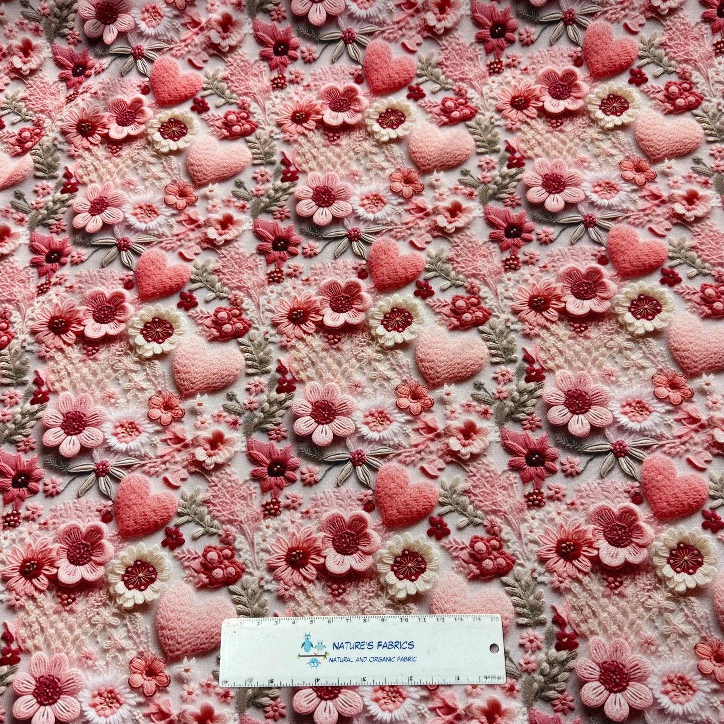 Embroidered Flowers and Hearts on Bamboo/Spandex Jersey Fabric