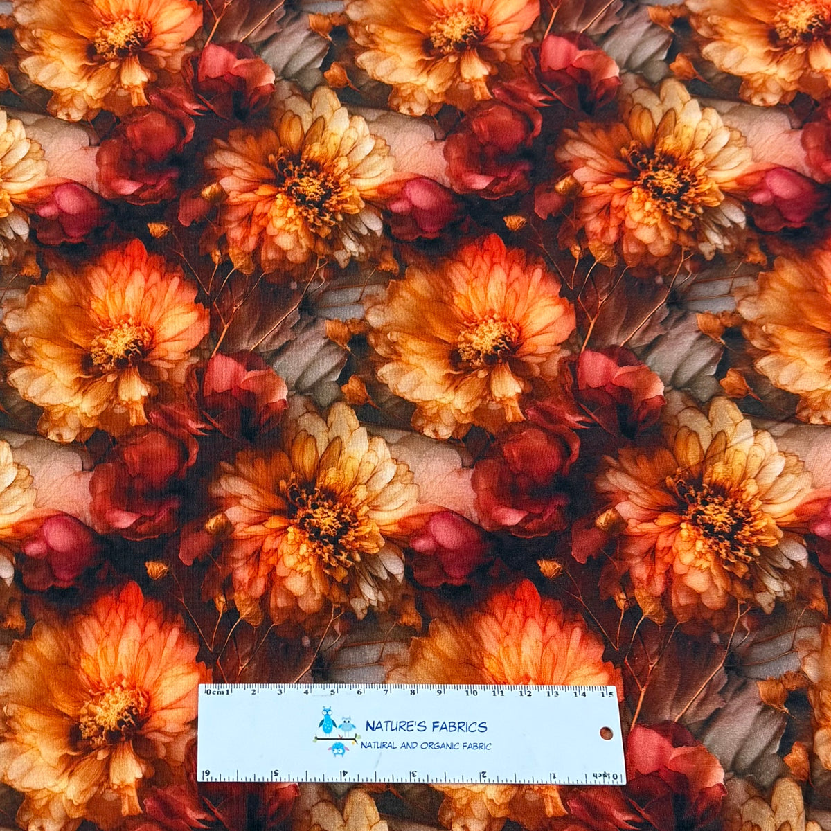 Fall Flowers on Bamboo/Spandex Jersey Fabric