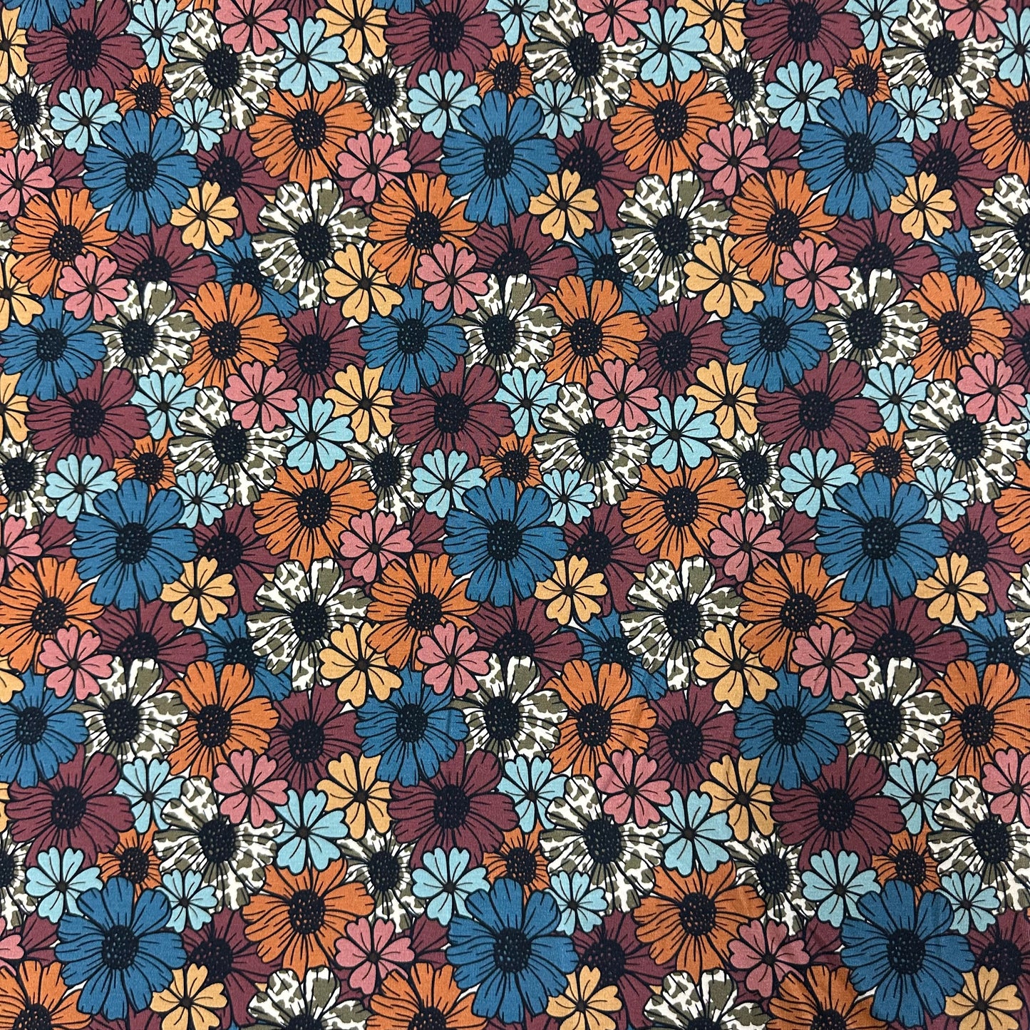 Cowgirl Daisies on Bamboo/Spandex Jersey Fabric