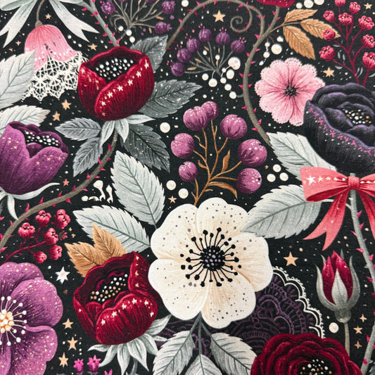 Dark Gothic Floral on Bamboo/Spandex Jersey Fabric