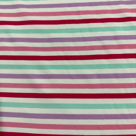 Pastel Stripes on Off White Bamboo/Spandex Jersey Fabric - Printed in the USA