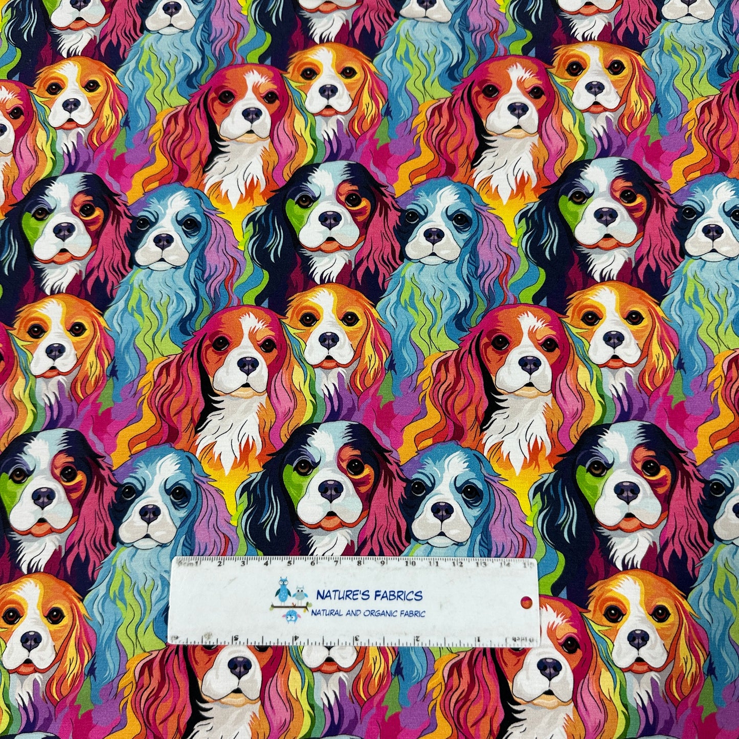 Rainbow Dogs on Bamboo Stretch French Terry Fabric