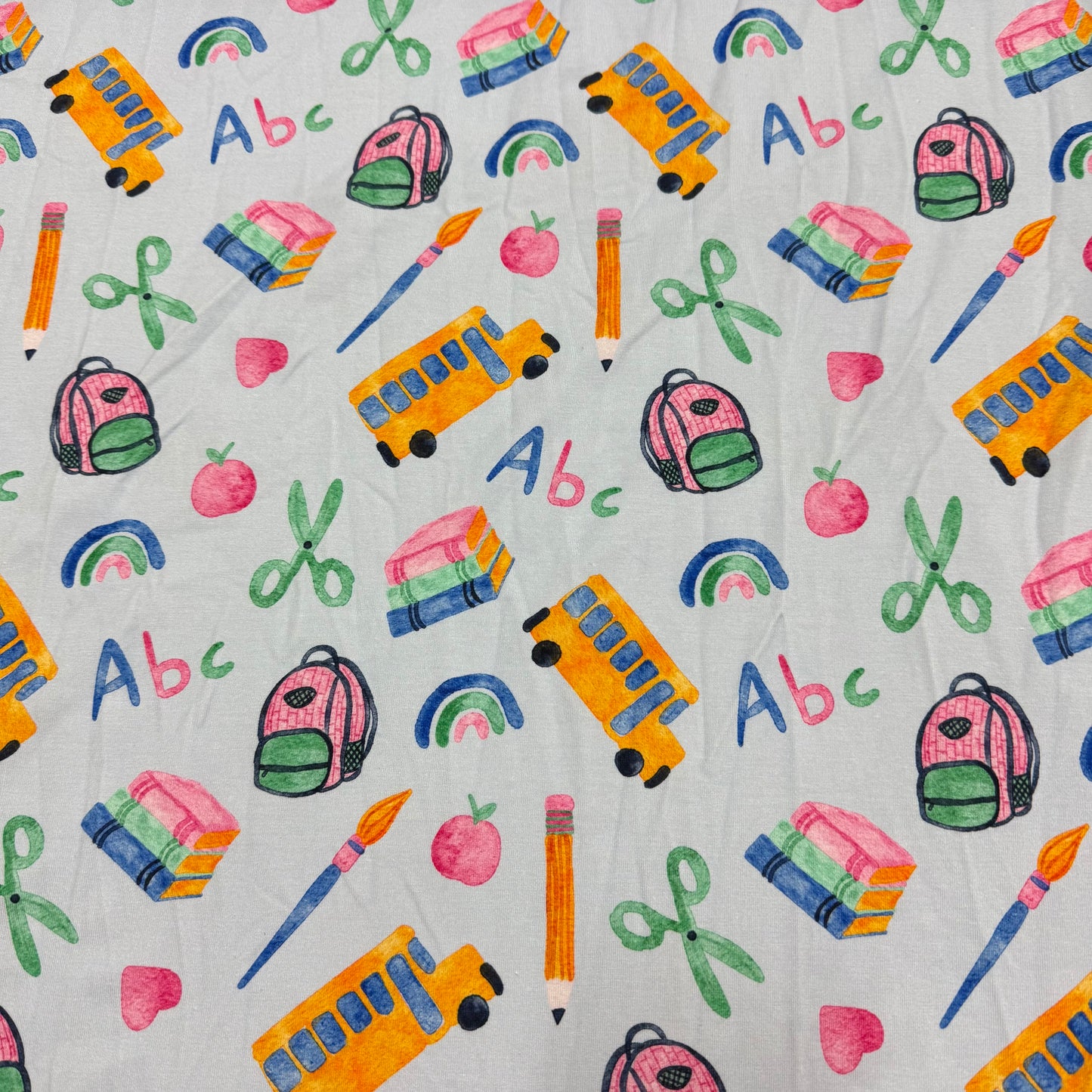 Back to School on Blue Bamboo/Spandex Jersey Fabric - 200 GSM