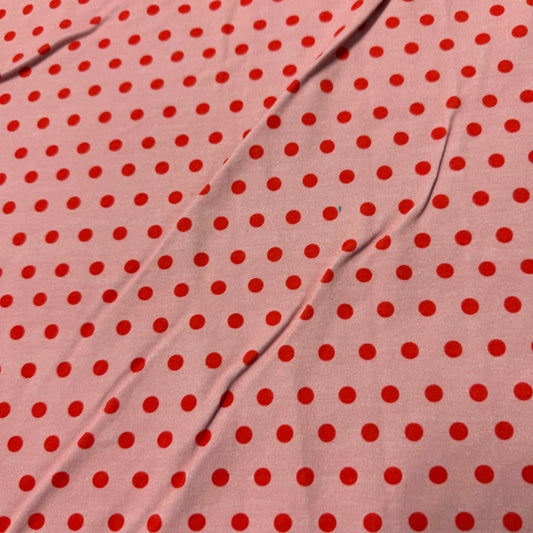 Pink Polka Dots on Pink Cotton/Spandex Jersey Fabric