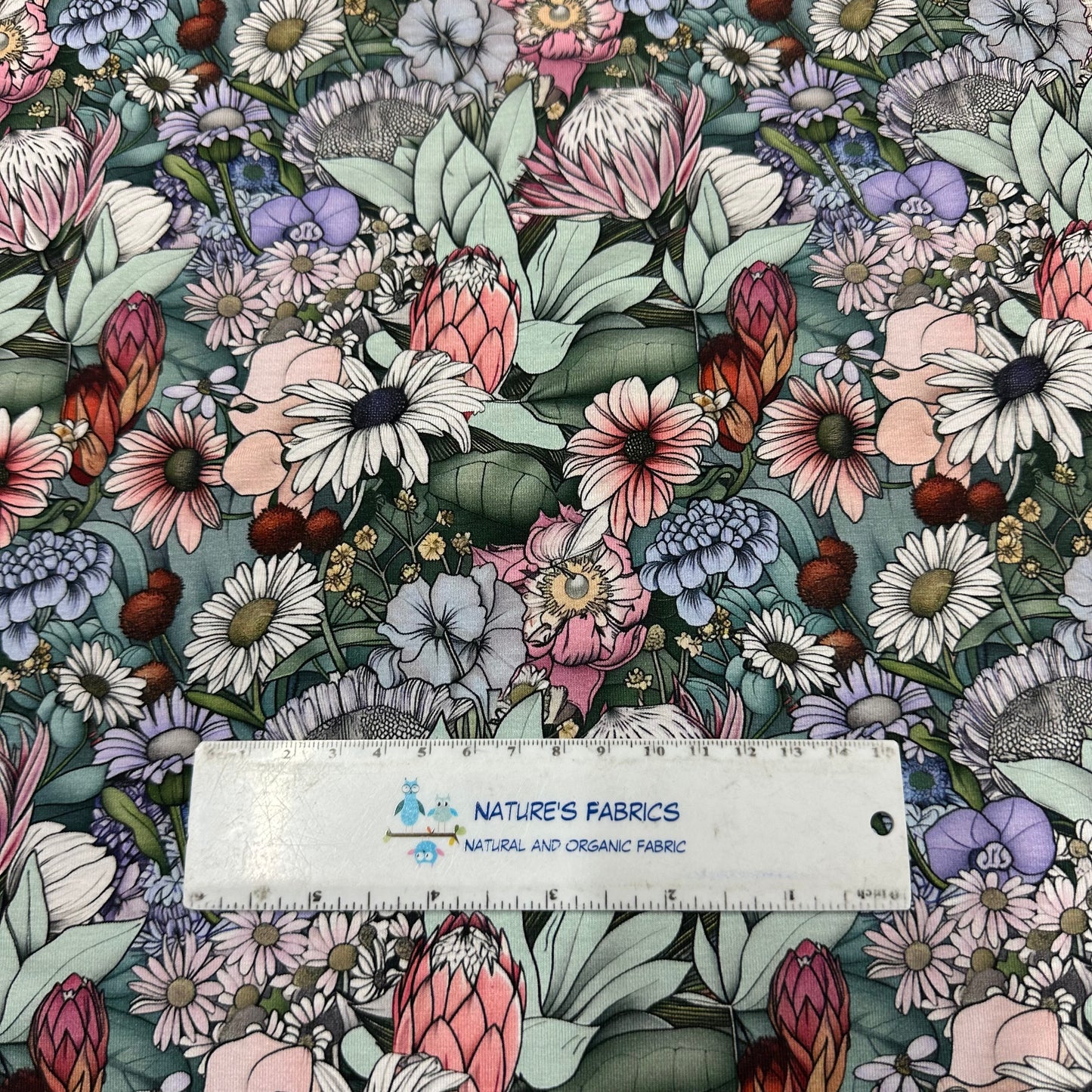 Pastel Flower Garden on Bamboo/Spandex Jersey Fabric