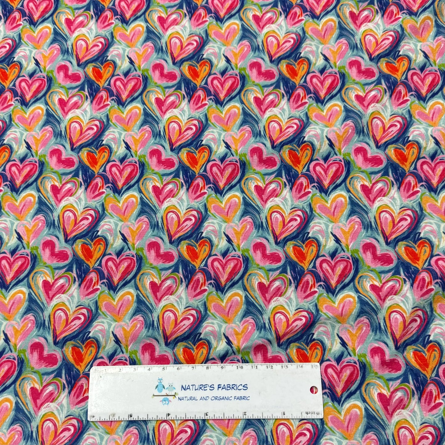 Painted Hearts on Bamboo/Spandex Jersey Fabric