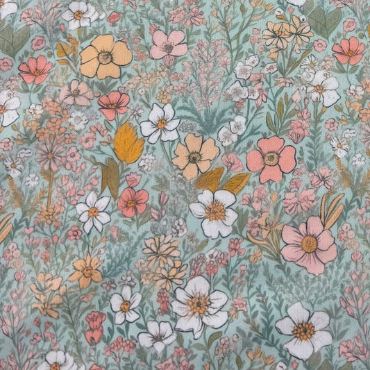 Flower Garden on Green 1 mil PUL Fabric - Made in the USA