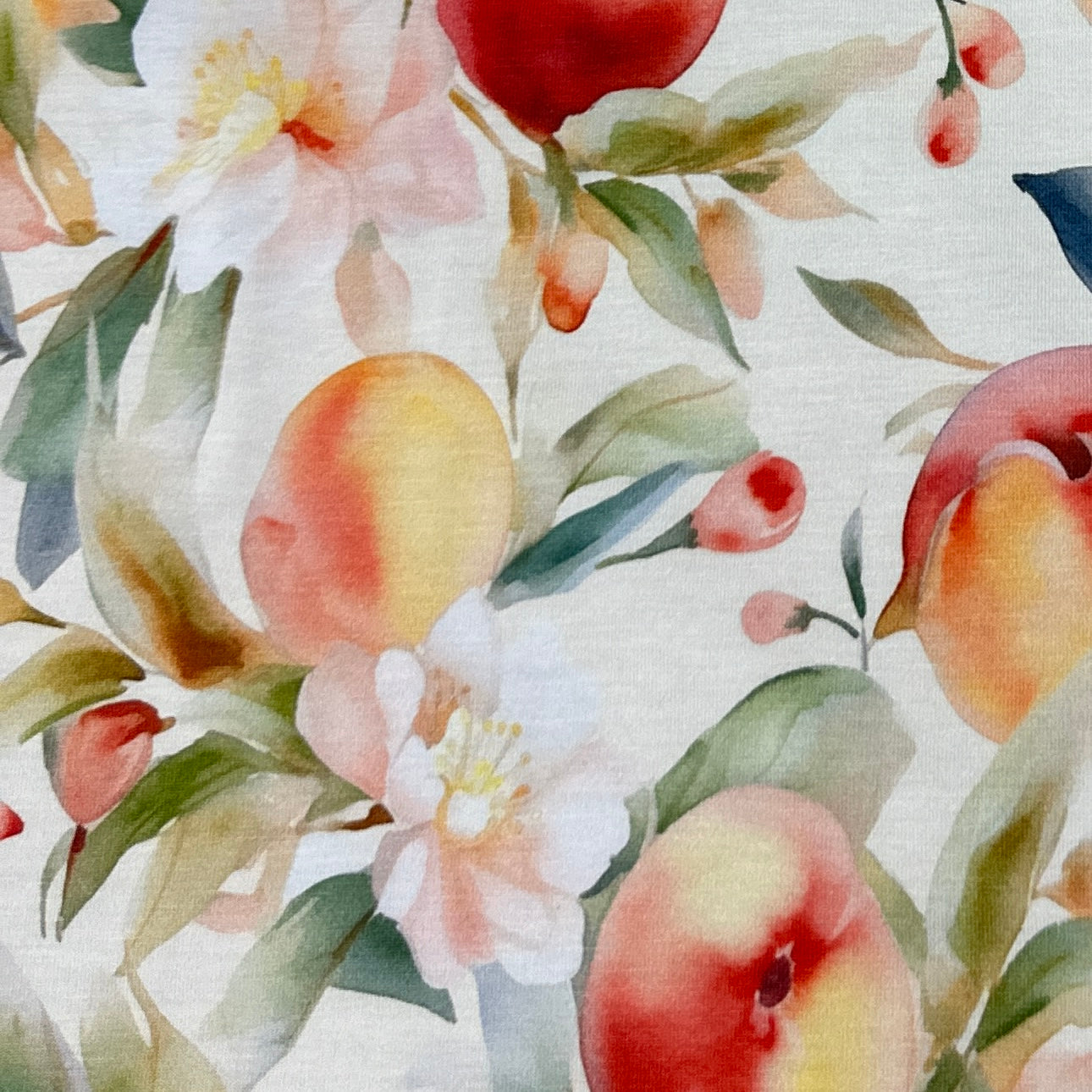 Watercolor Peaches on Bamboo/Spandex Jersey Fabric