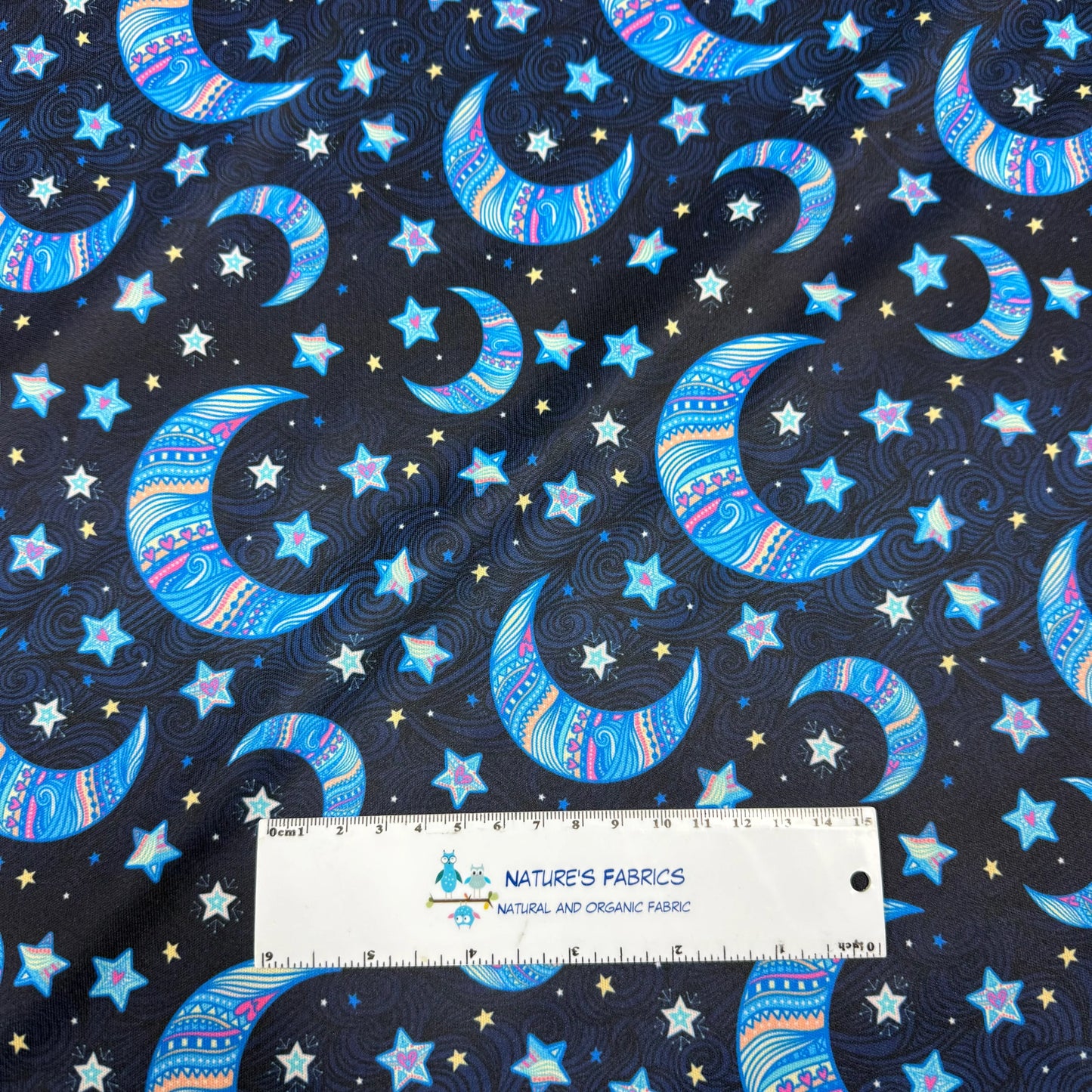 Moon and Stars on Navy 1 mil PUL Fabric - Made in the USA