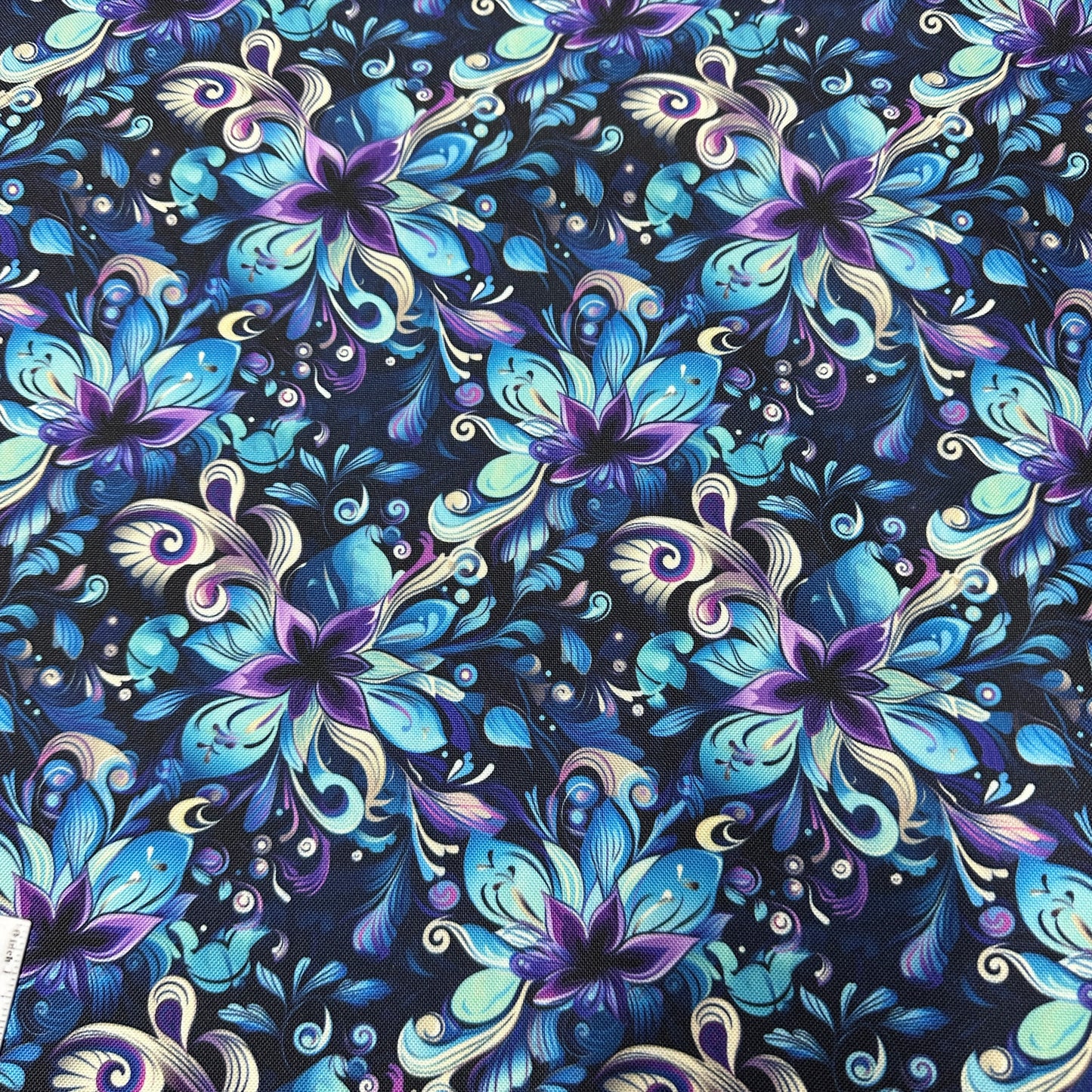 Aqua and Purple Floral on Canvas Fabric - Waterproof