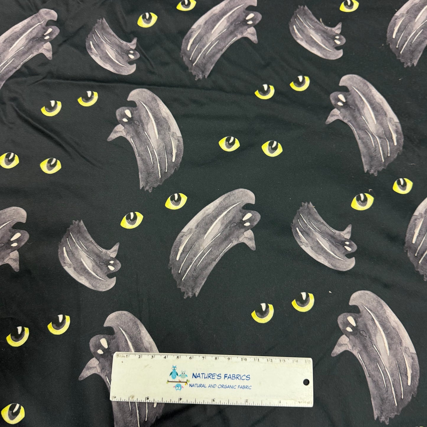 Cats and Ghosts on Black 1 mil PUL Fabric - Made in China- Seconds