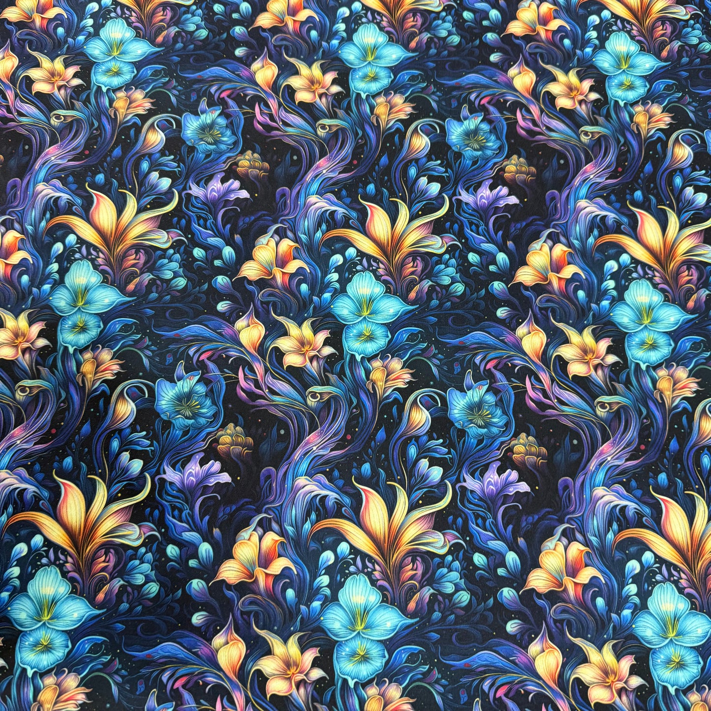 Vivid Floral Bioluminescence 1 mil PUL Fabric - Made in the USA