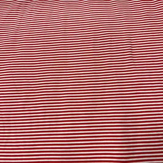 Red and White Micro Stripes on Cotton/Spandex Jersey Fabric