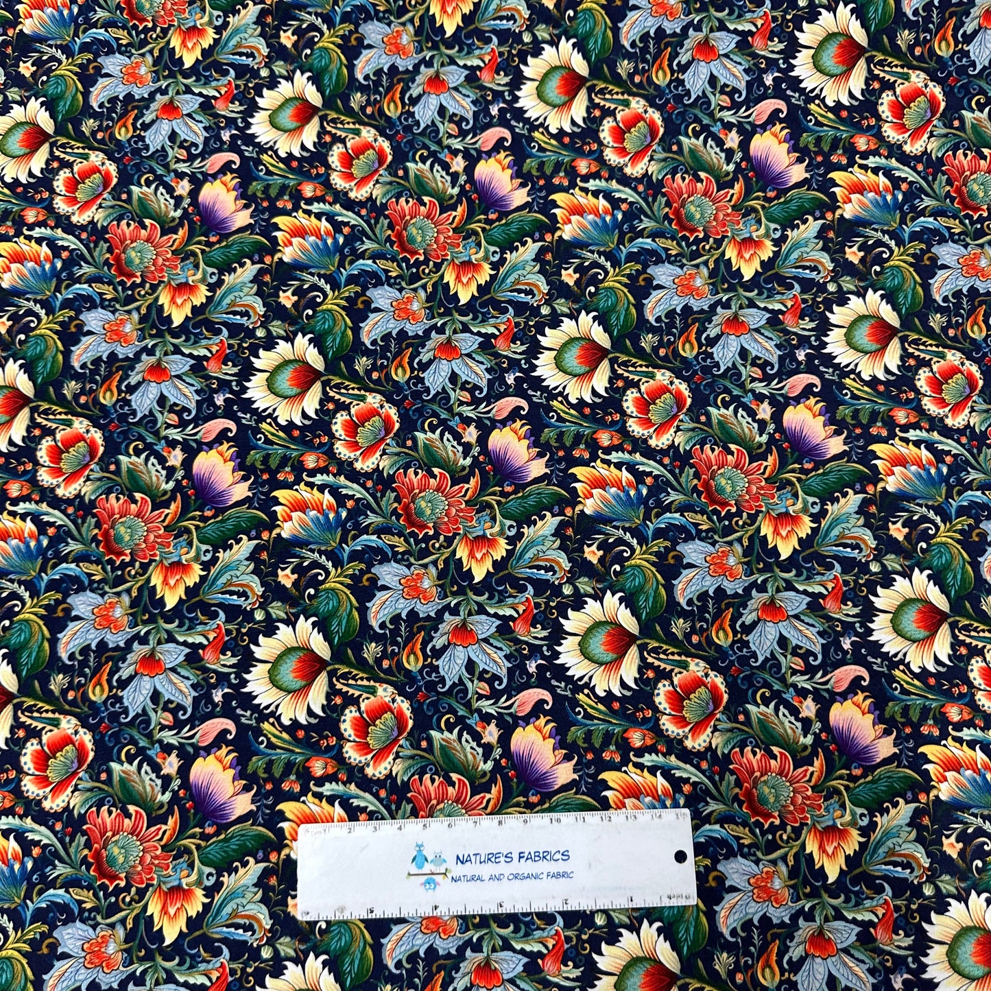 Persian Floral Swirls on Bamboo/Spandex Jersey Fabric