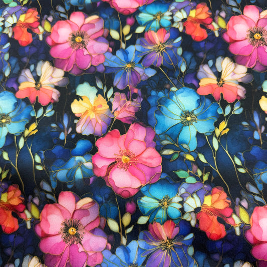 Pink and Blue Wild Roses on 1 mil PUL Fabric - Made in the USA