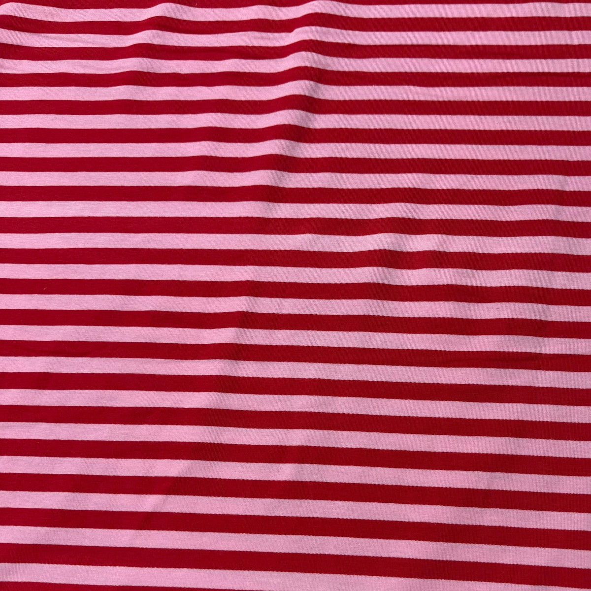Red and Pink 3/8" Stripes on Cotton/Spandex Jersey Fabric