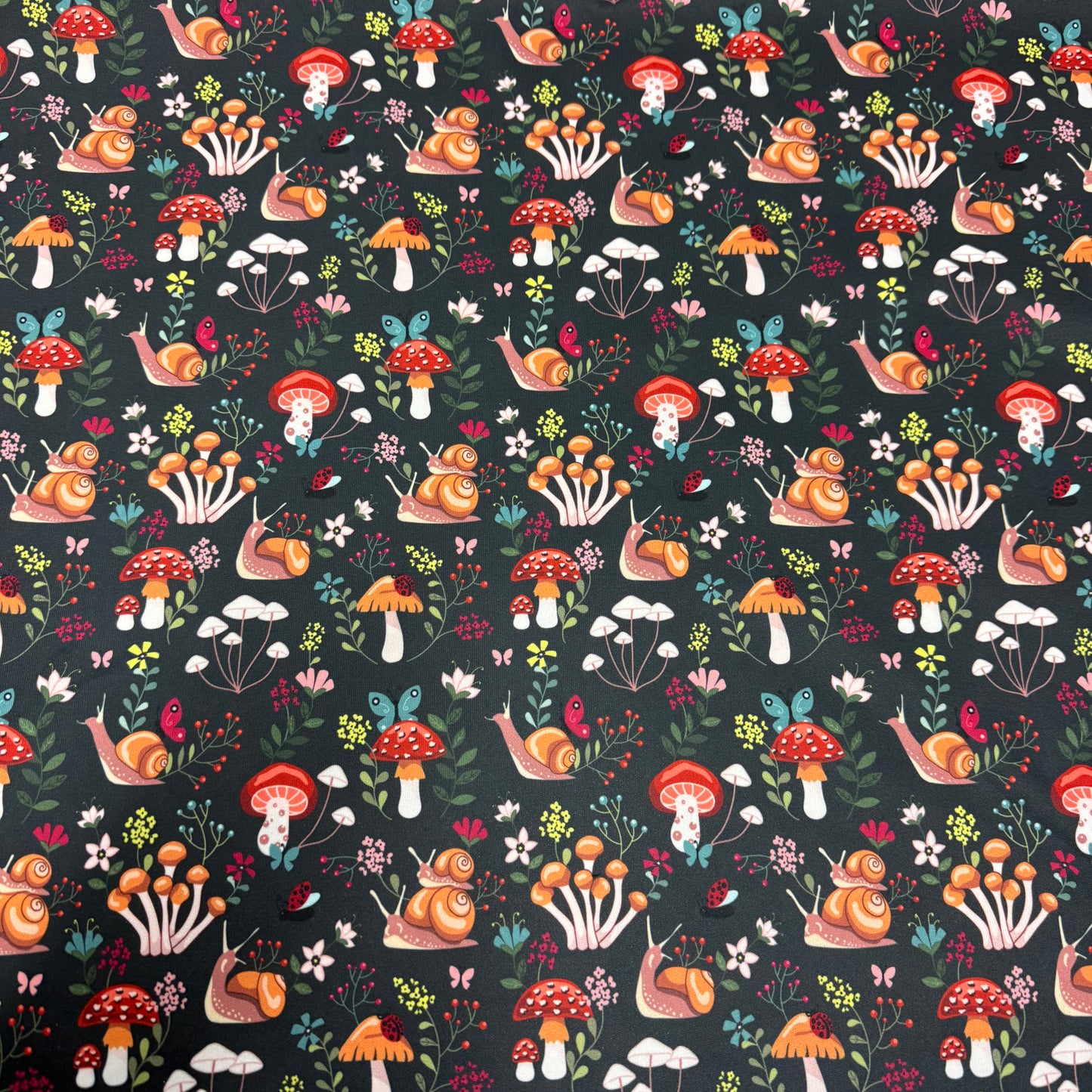 Snails and Mushrooms 1 mil PUL Fabric - Made in the USA