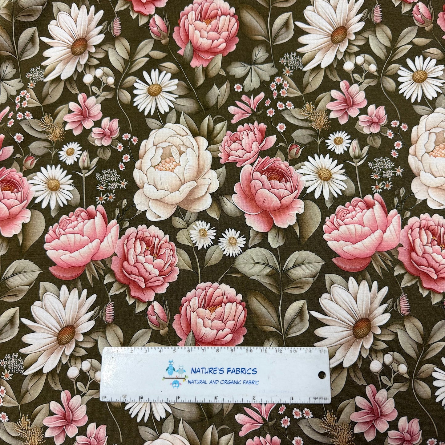 Pink and Ivory Floral on Bamboo/Spandex Jersey Fabric