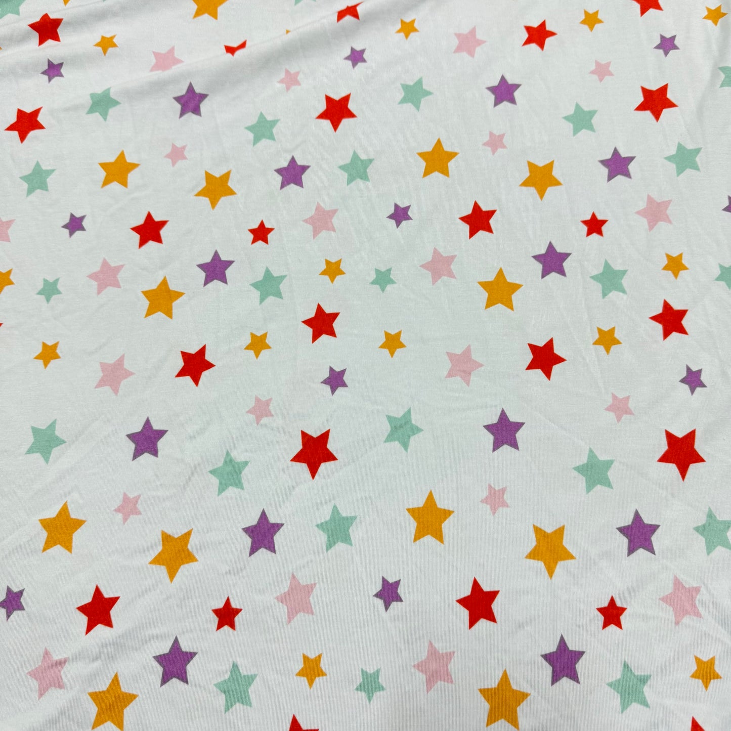 Multicolor Stars on White Bamboo/Spandex Jersey Fabric - 200 GSM