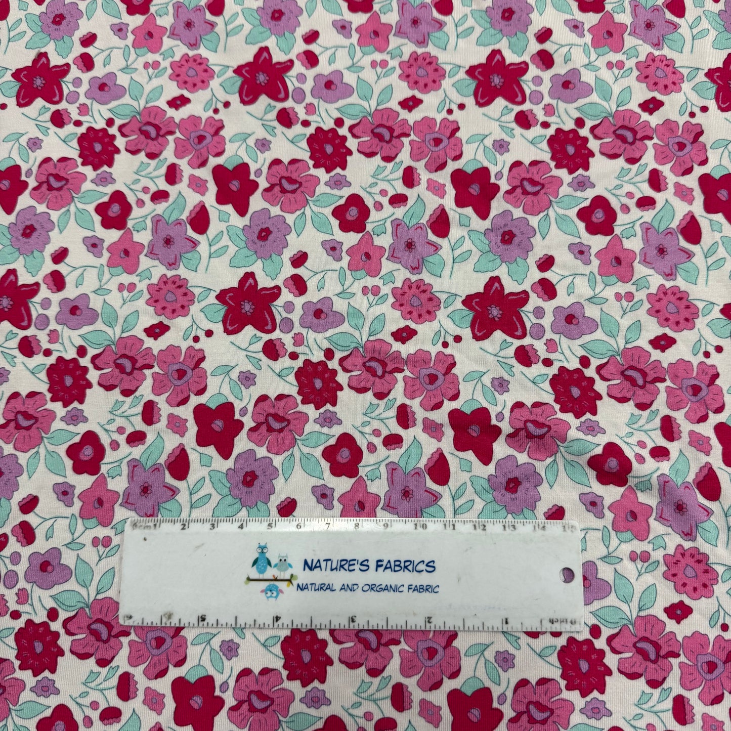 Purple and Pink Flowers on Bamboo/Spandex Jersey Fabric - 200 GSM