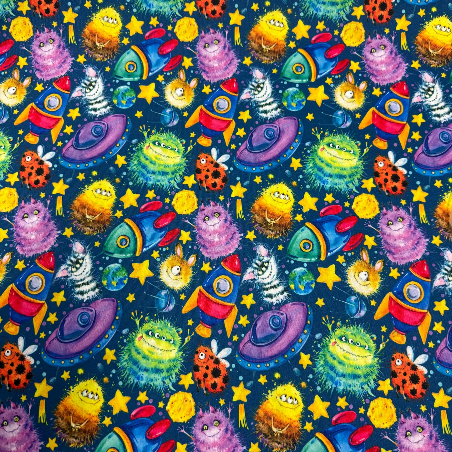 Fuzzy Monsters in Space 1 mil PUL Fabric - Made in the USA