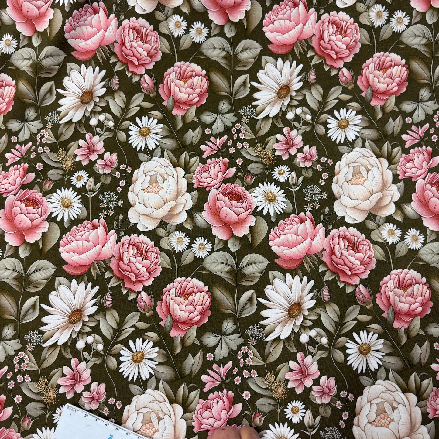 Pink and Ivory Floral on Bamboo/Spandex Jersey Fabric