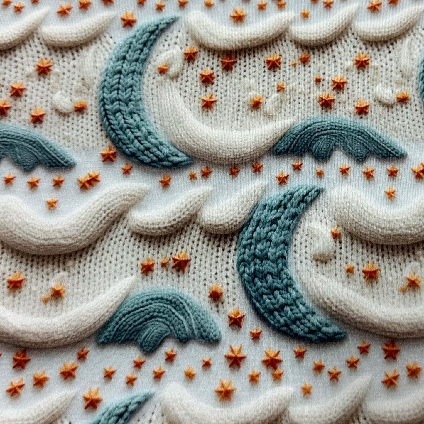 Knitted Moons on Bamboo/Spandex Jersey Fabric