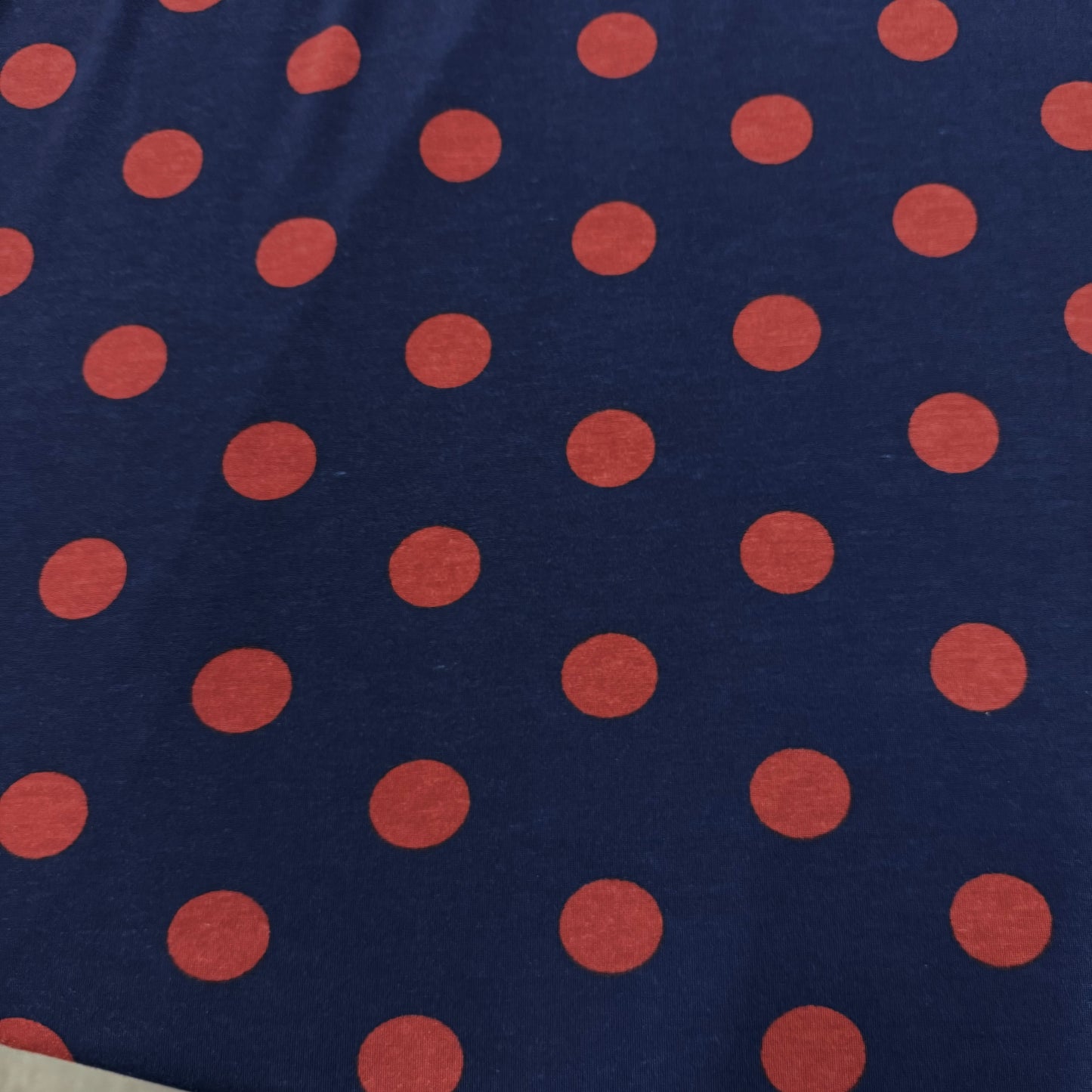Dark Red Dots on Navy Cotton/Spandex Jersey Fabric