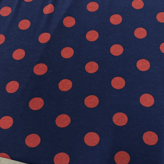 Dark Red Dots on Navy Cotton/Spandex Jersey Fabric