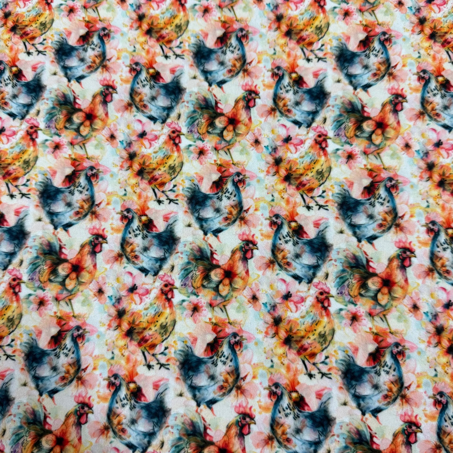 Watercolor Chickens 1 mil PUL Fabric - Made in the USA