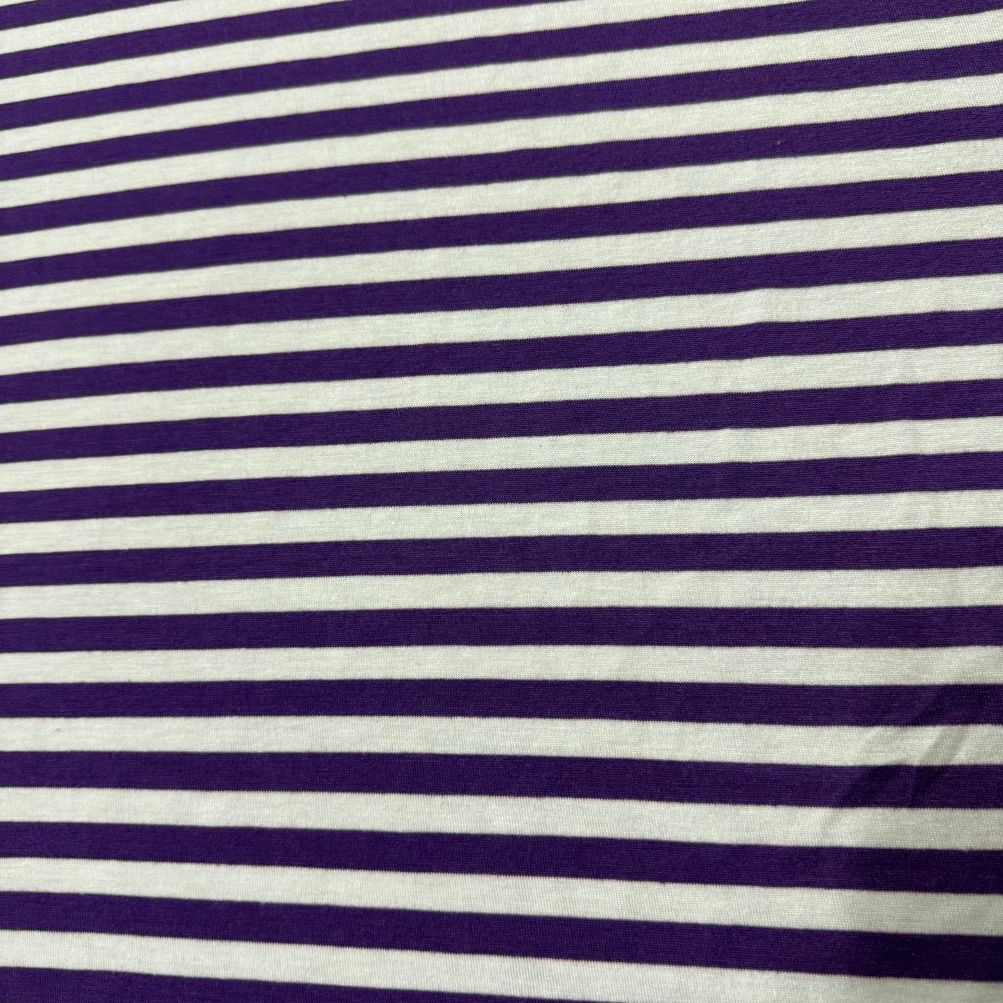Purple and White 3/8” Stripes on Cotton/Spandex Jersey Fabric