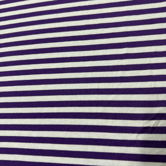 Purple and White 3/8” Stripes on Cotton/Spandex Jersey Fabric