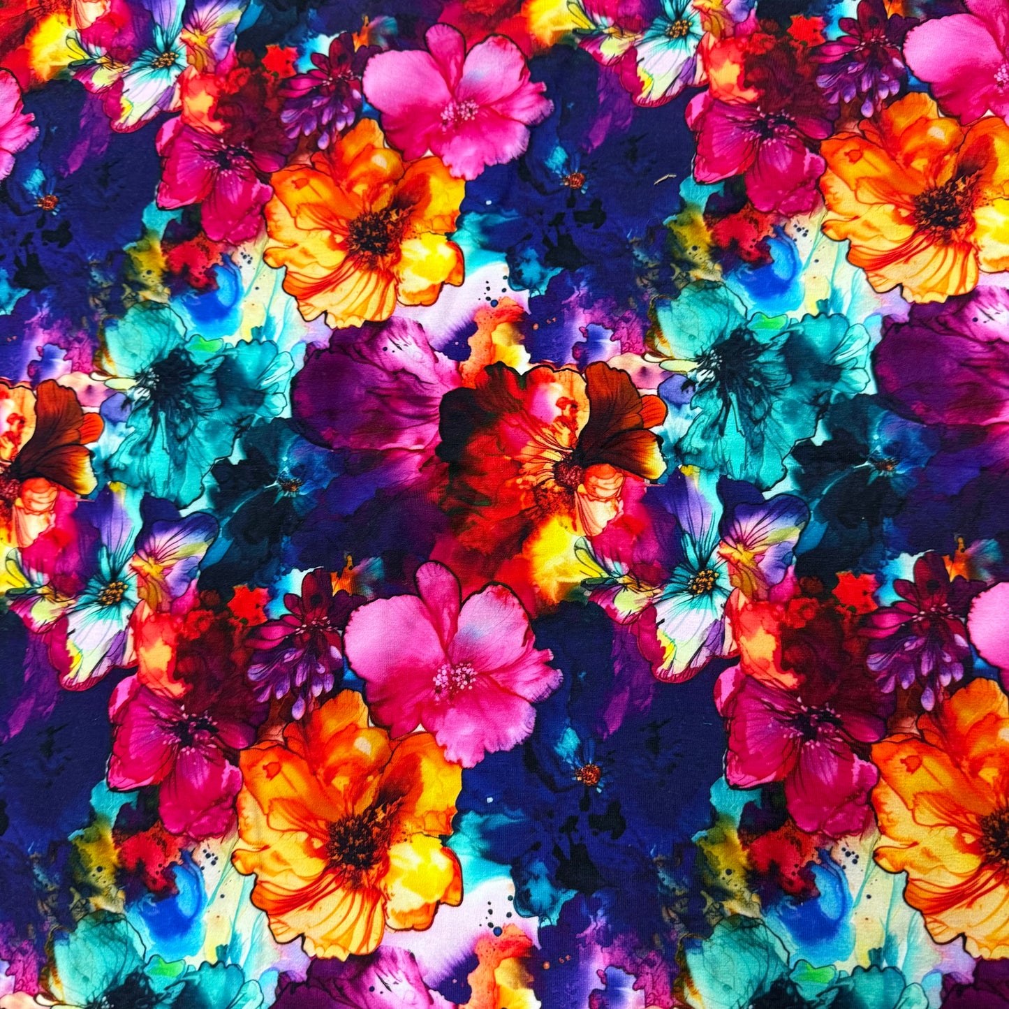 Floral Vivid Alcohol Ink on Organic Cotton/Spandex Jersey Fabric