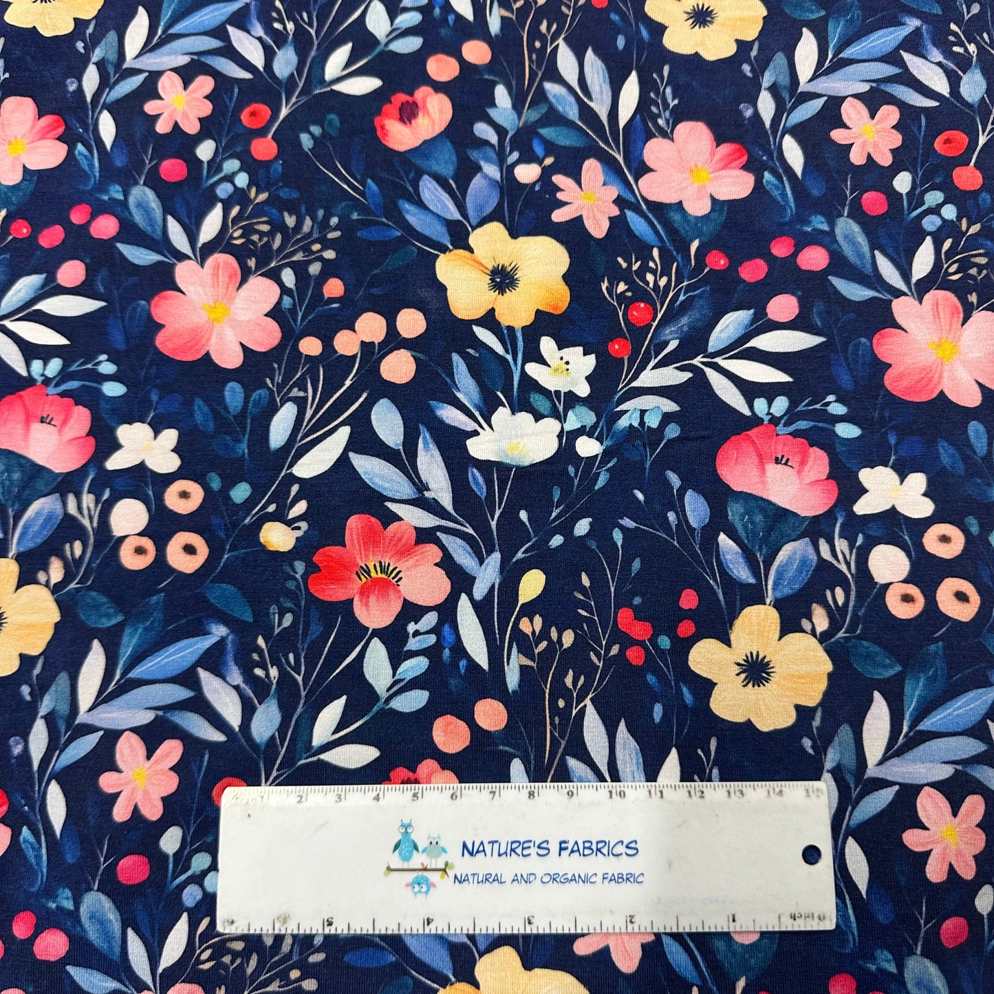 Winter Watercolor Flowers on Bamboo/Spandex Jersey Fabric