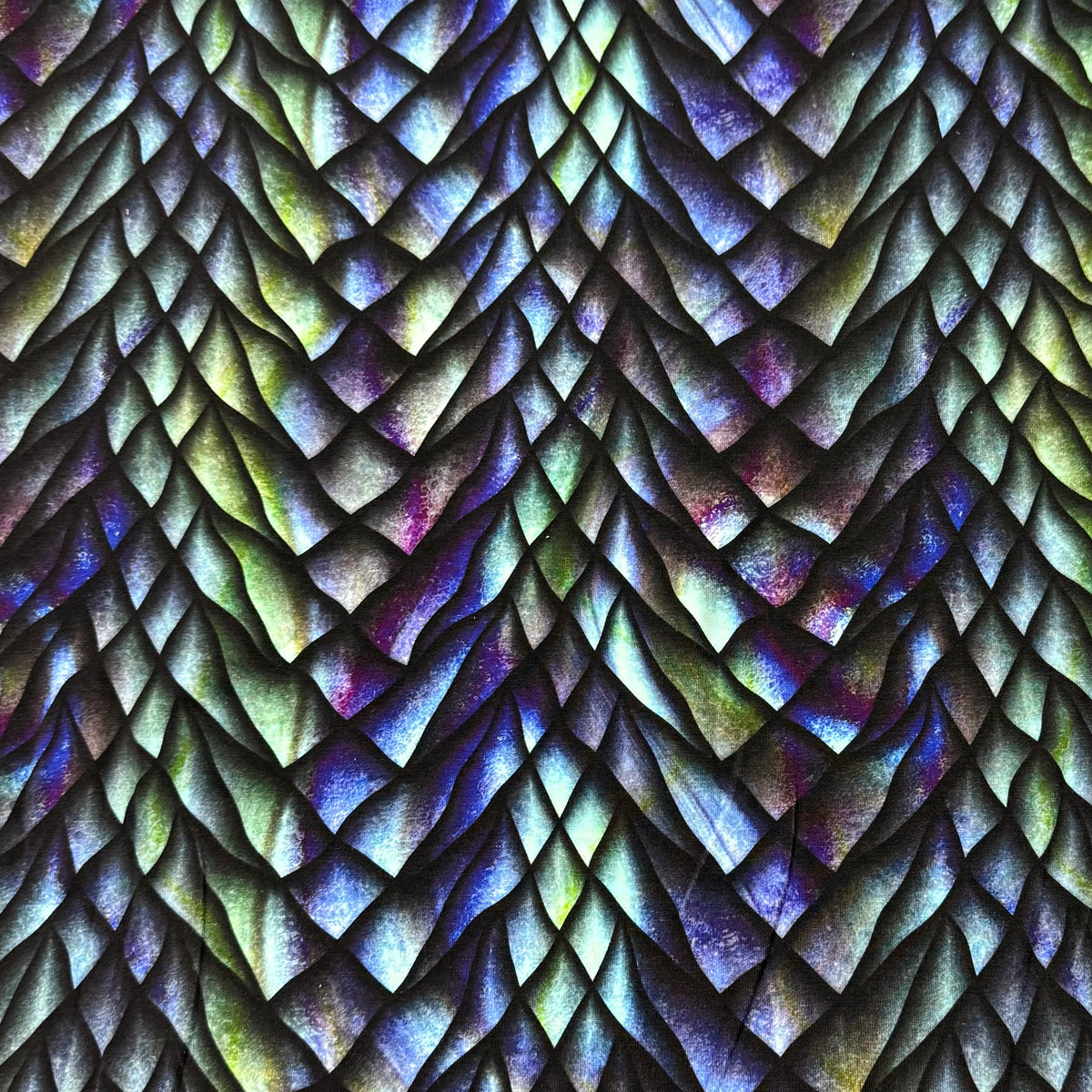 Purple and Green Dragon Scales Bamboo/Spandex Jersey Fabric