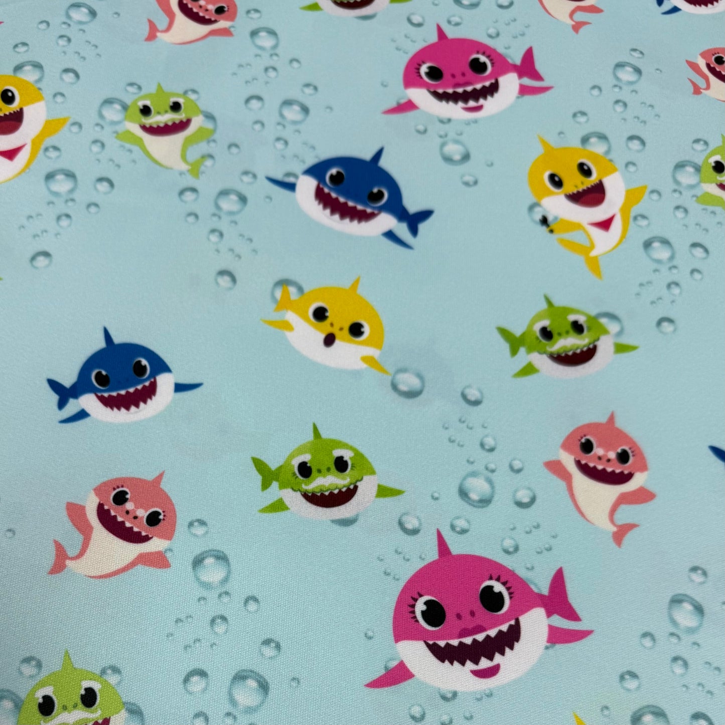 Happy Sharks with Bubbles on 1 mil PUL Fabric
