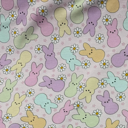 Easter Bunnies on Bamboo/Spandex Jersey Fabric