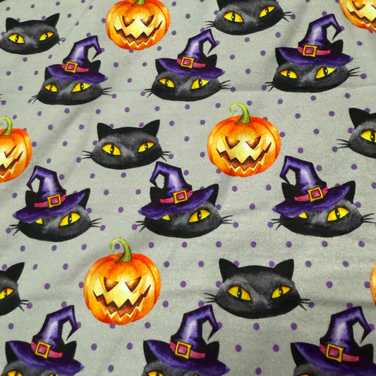 Halloween Cats Organic Cotton/Spandex Jersey Fabric