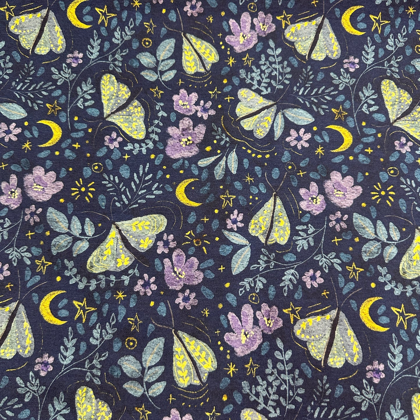 Painted Moths on Bamboo/Spandex Jersey Fabric