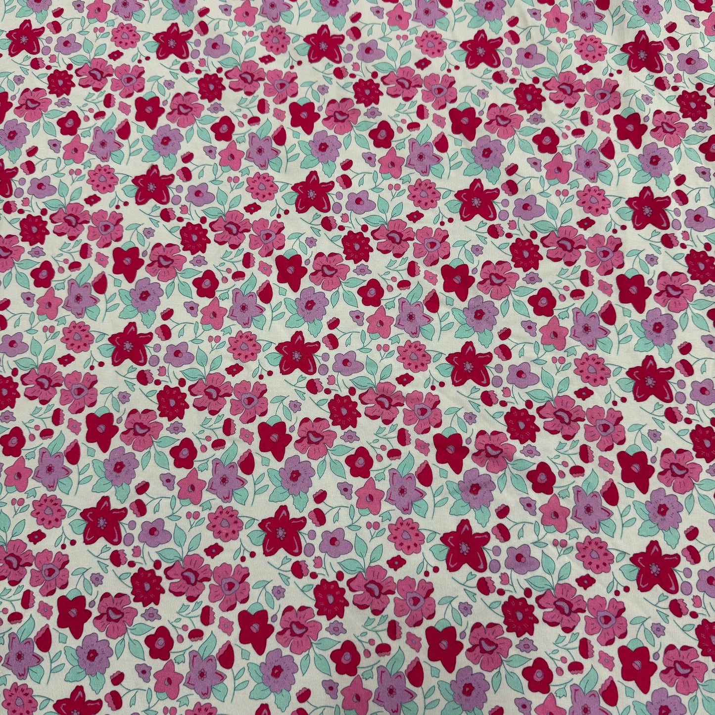 Purple and Pink Flowers on Bamboo/Spandex Jersey Fabric - 200 GSM