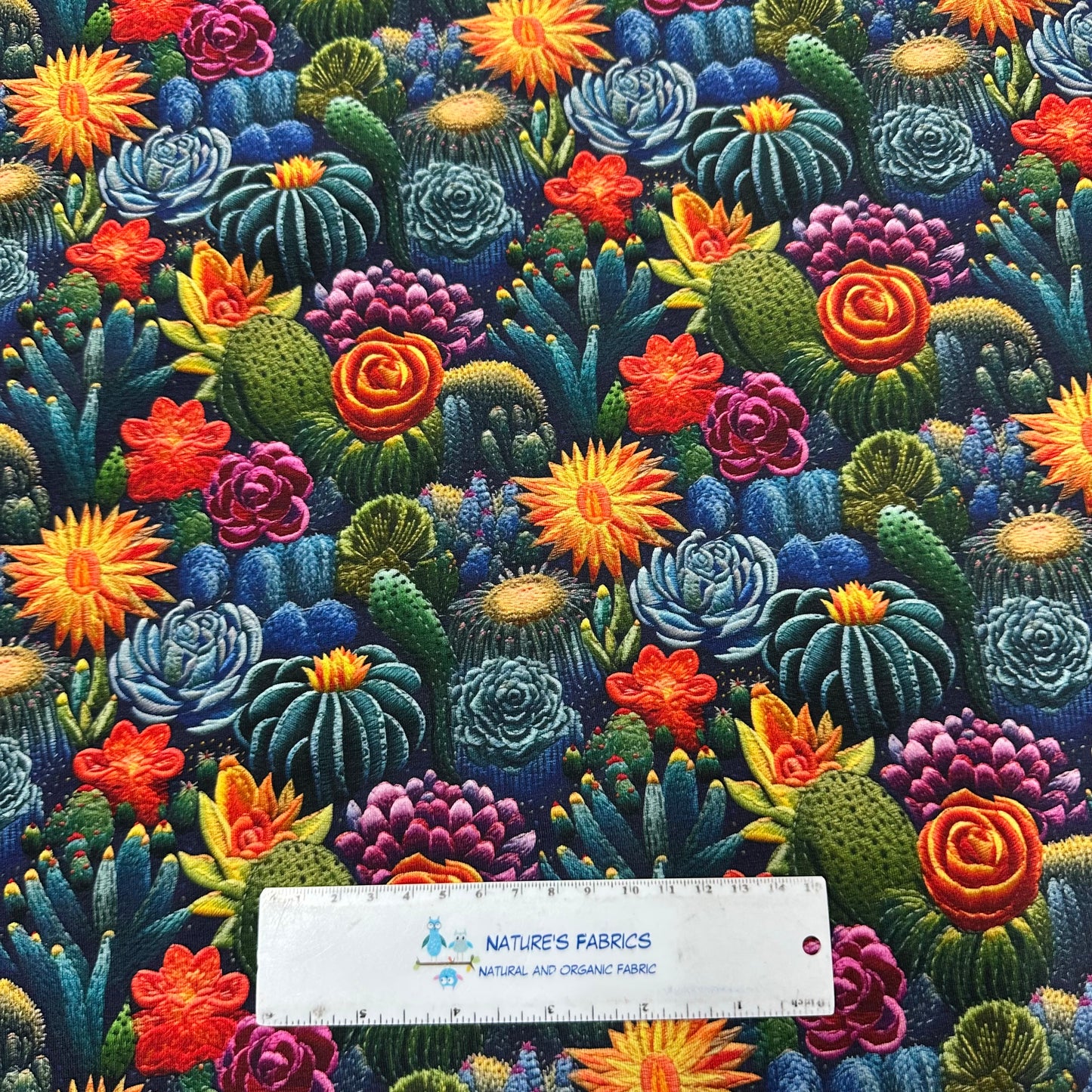 Embroidered Cactus Garden on Bamboo/Spandex Jersey Fabric