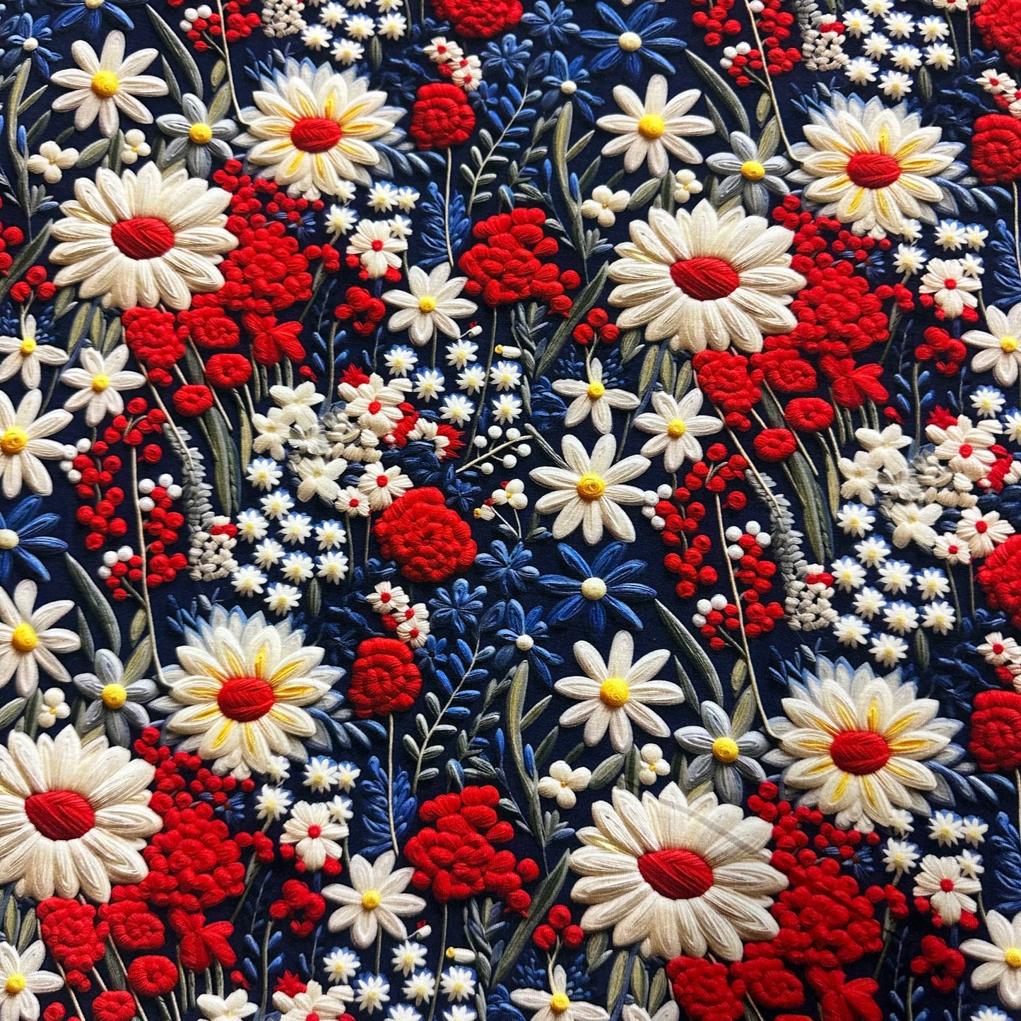 Embroidered Summer Garden on Bamboo/Spandex Jersey Fabric