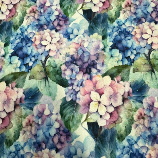 Watercolor Hydrangeas 1 mil PUL Fabric - Made in the USA